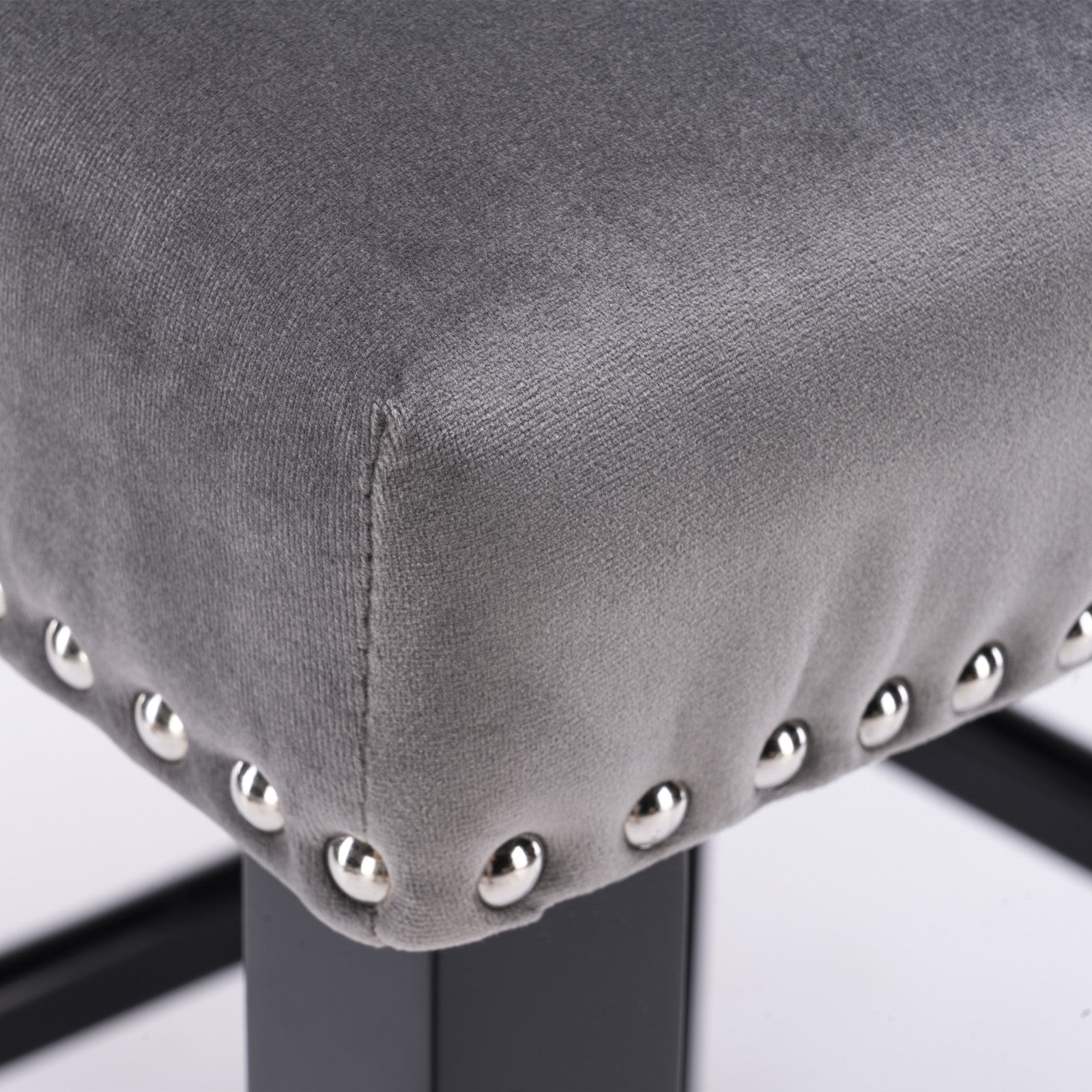 2pcs Chrome Accent Wingback Bar Stools Tufted Velvet with Nailhead and Black Legs- Grey