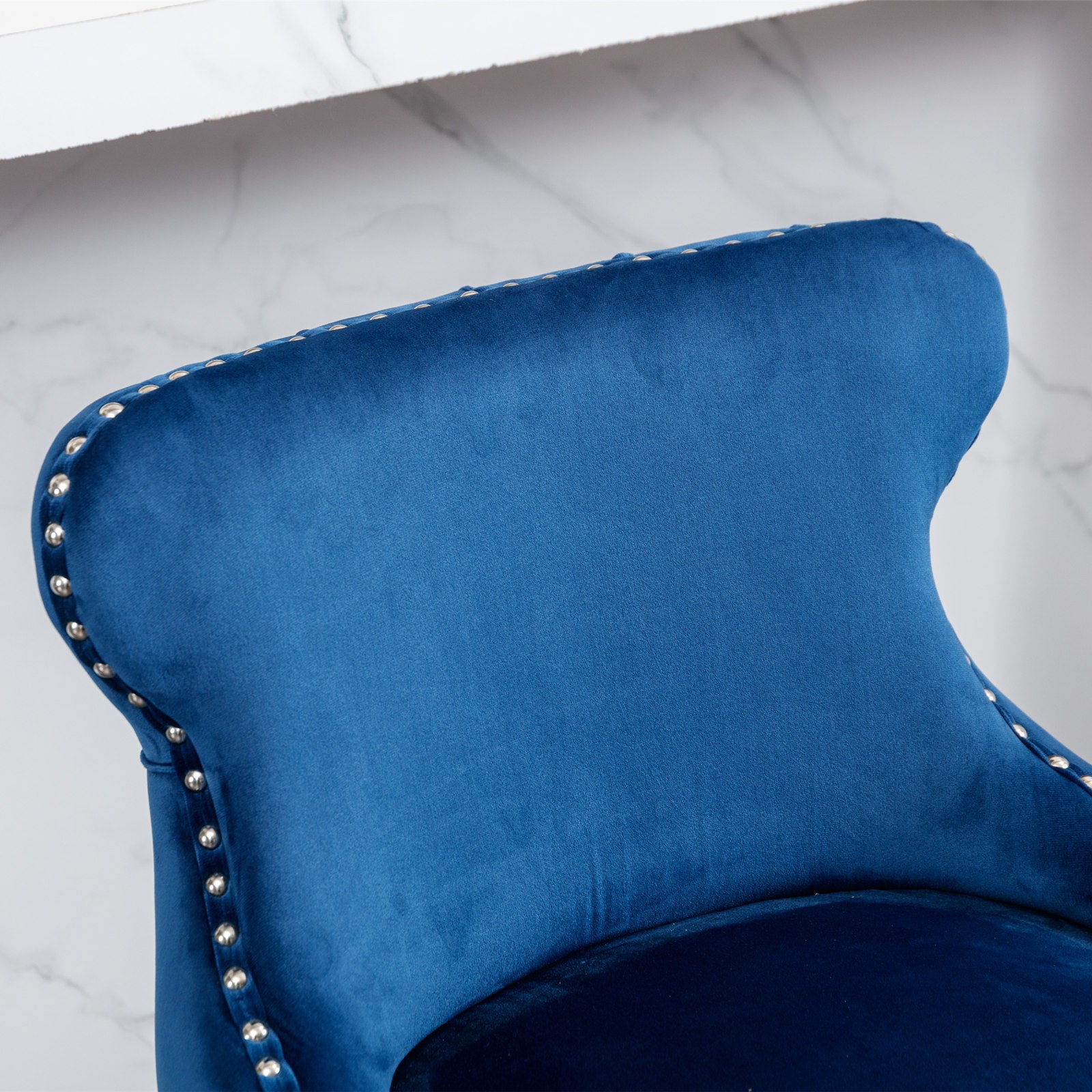 2pcs Chrome Accent Wingback Bar Stools Tufted Velvet with Nailhead and Black Legs- Blue