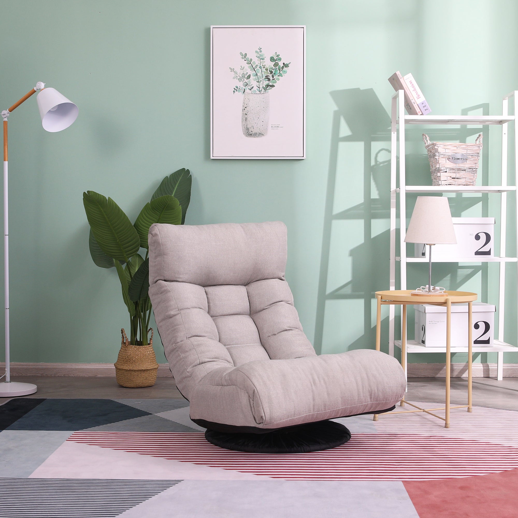 3 Adjustable Head Segments Single Sofa Reclining Japanese Style Leisure Accent Chair- Gray