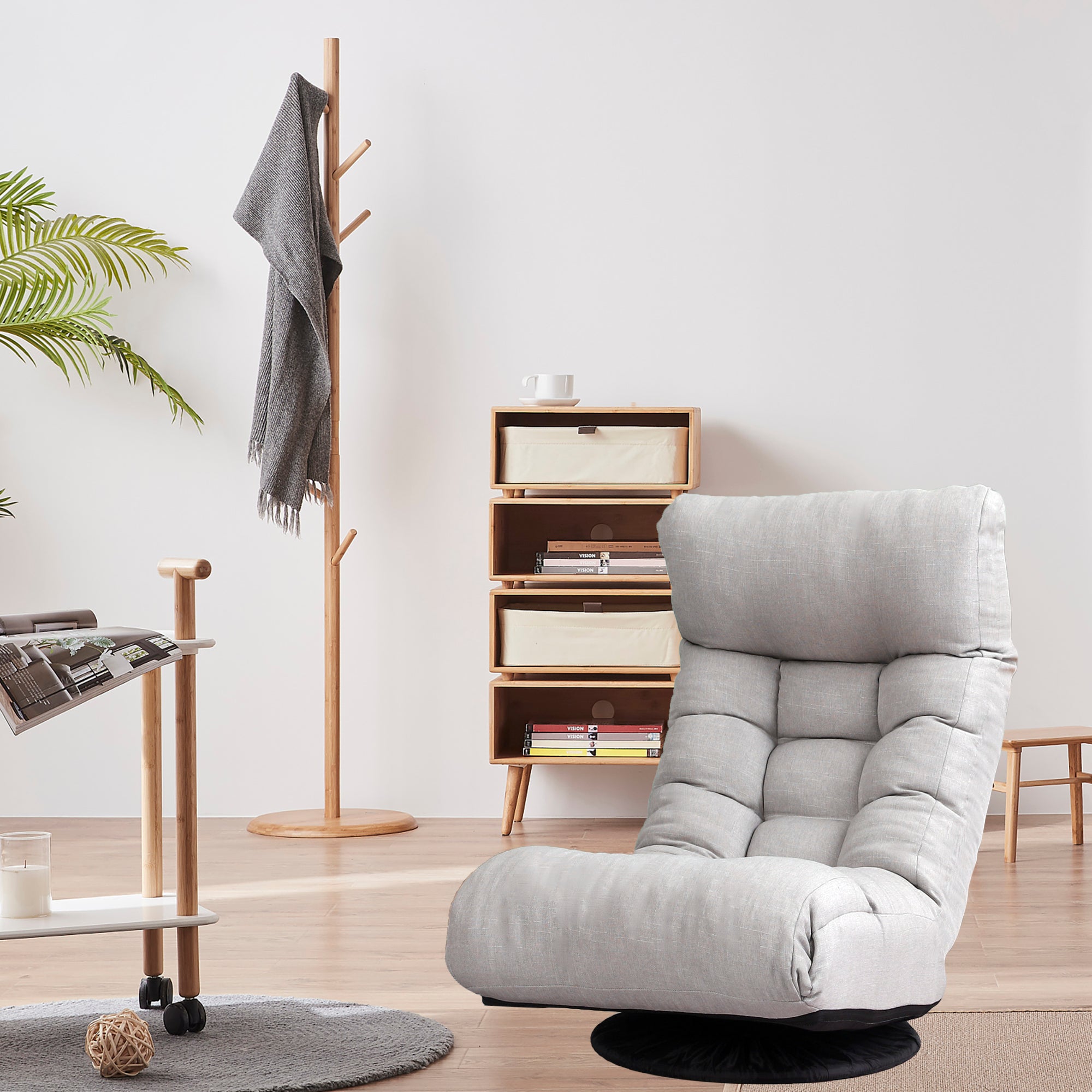 3 Adjustable Head Segments Single Sofa Reclining Japanese Style Leisure Accent Chair- Gray