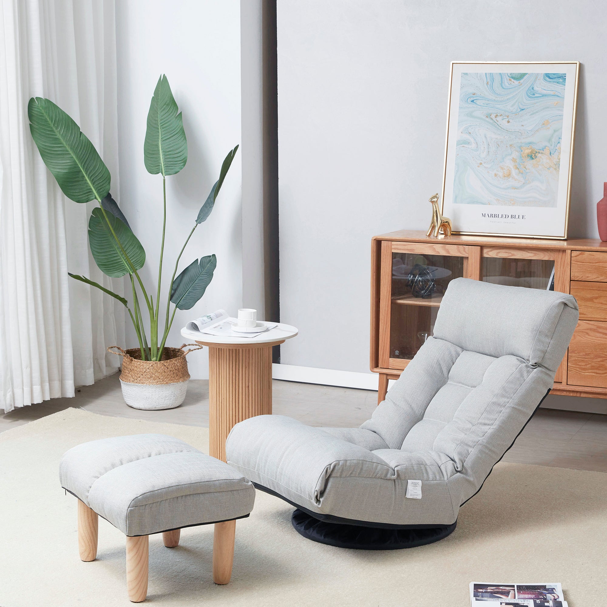 3 Adjustable Head Segments Single Sofa Reclining Japanese Style Leisure Accent Chair- Gray