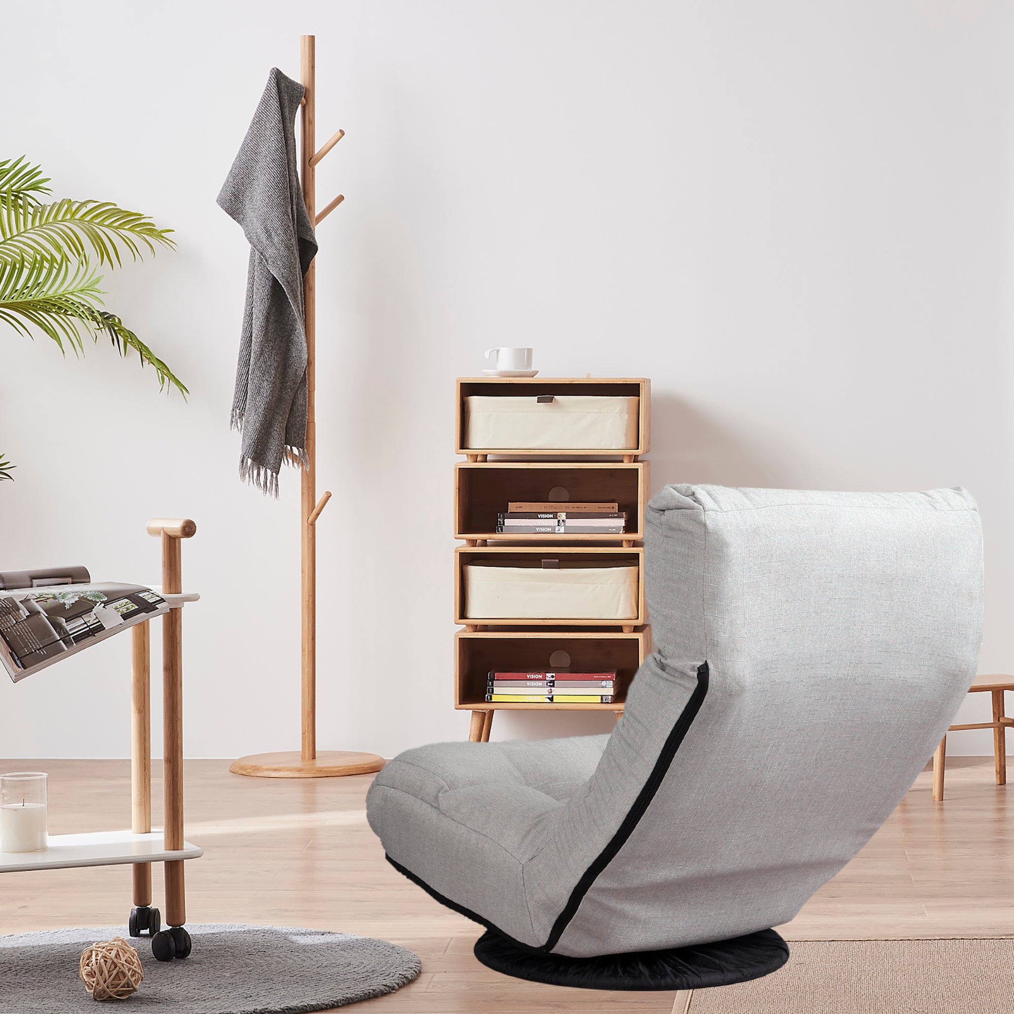 3 Adjustable Head Segments Single Sofa Reclining Japanese Style Leisure Accent Chair- Gray