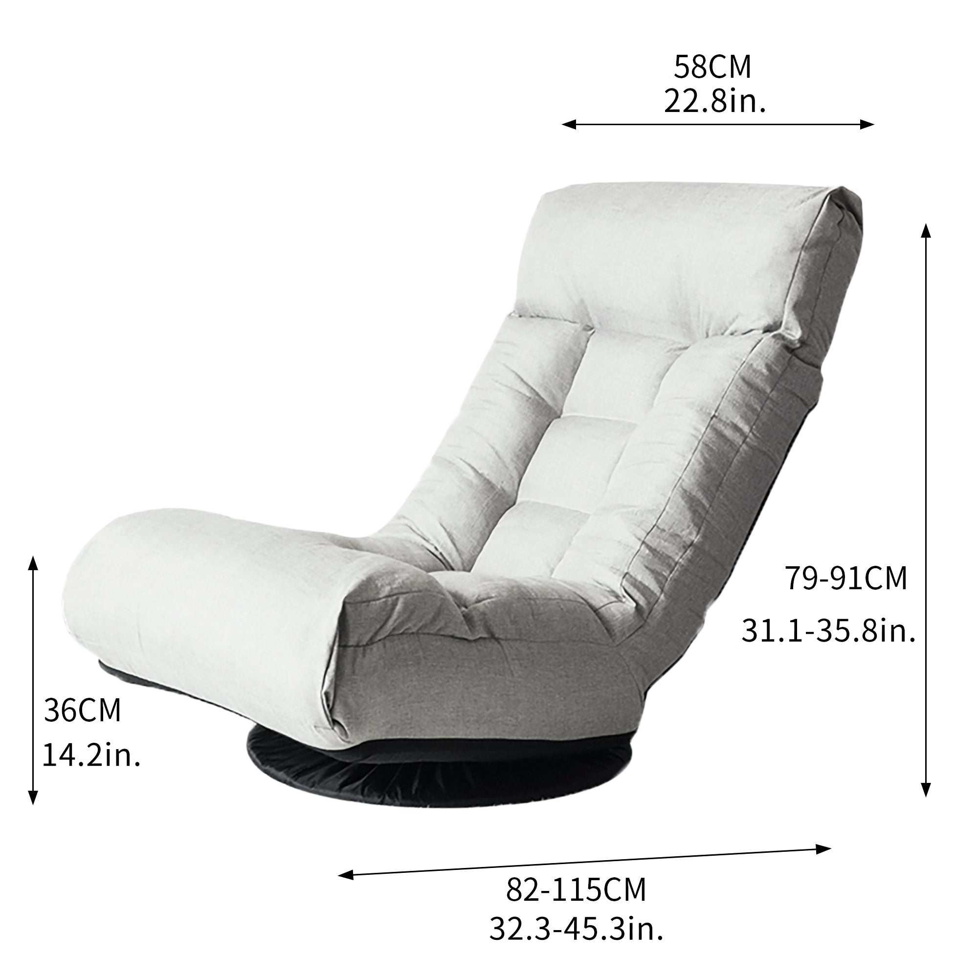 3 Adjustable Head Segments Single Sofa Reclining Japanese Style Leisure Accent Chair- Gray