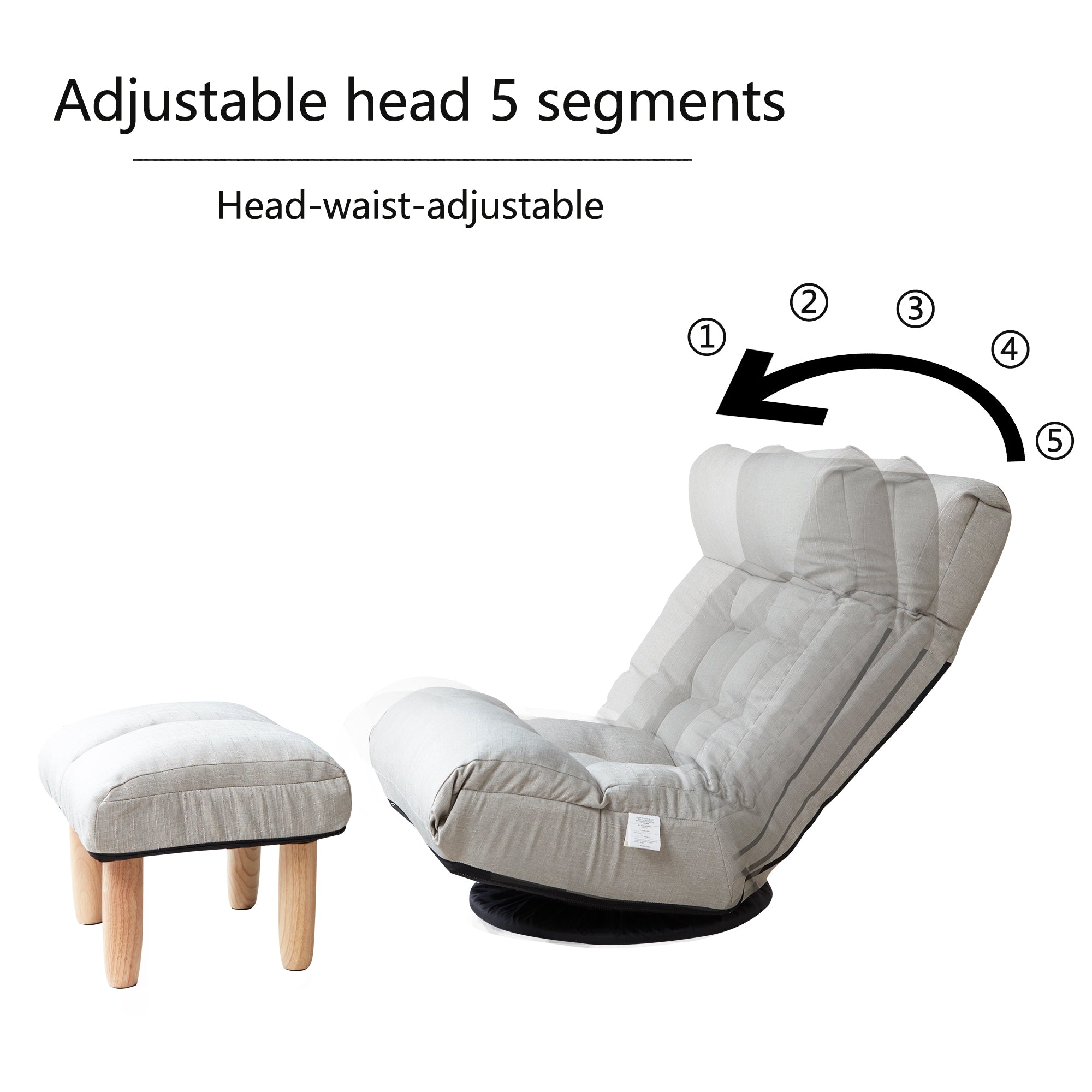 3 Adjustable Head Segments Single Sofa Reclining Japanese Style Leisure Accent Chair- Gray