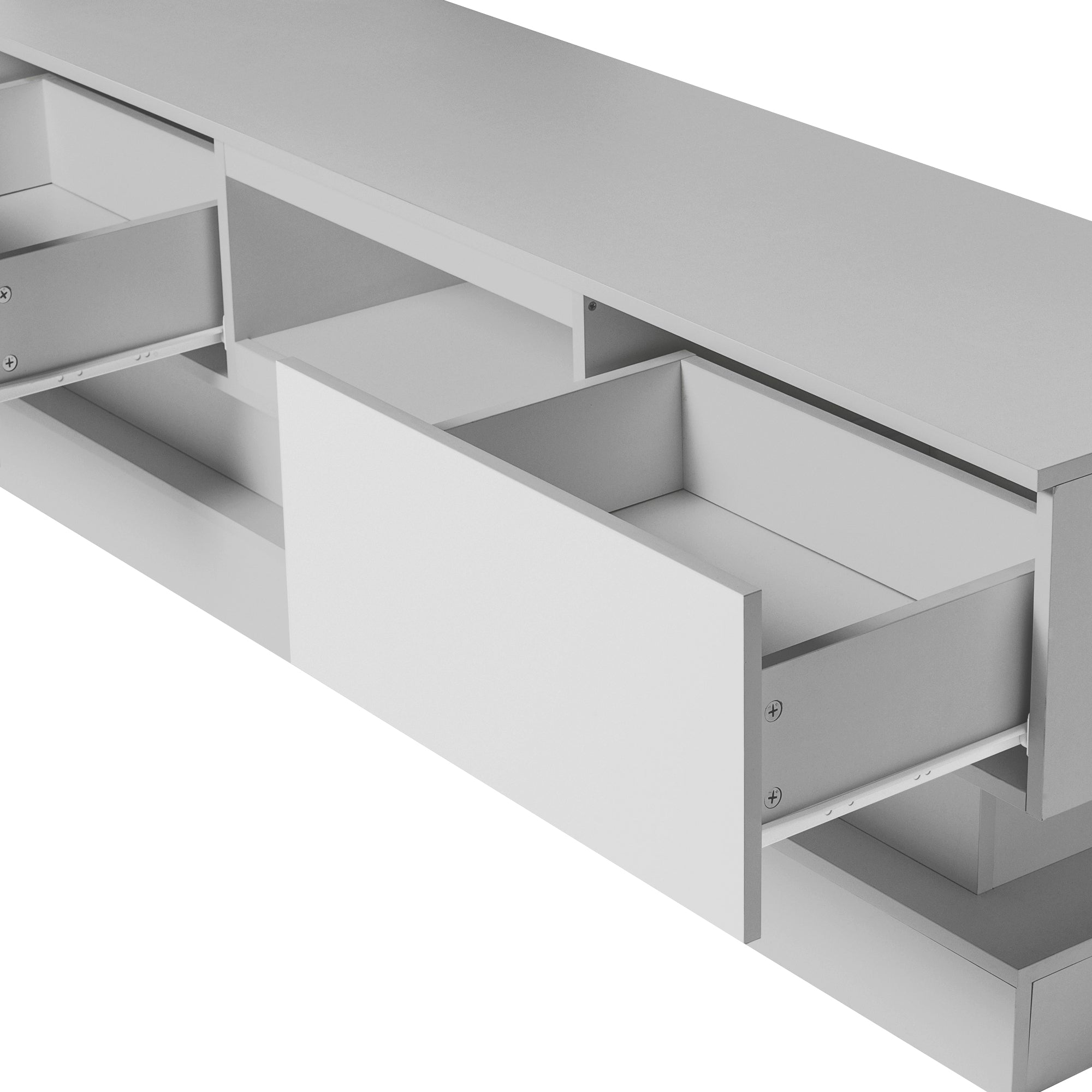 63 inches Modern and Simple Design Television Stand Organizing Cabinet with LED Light- White