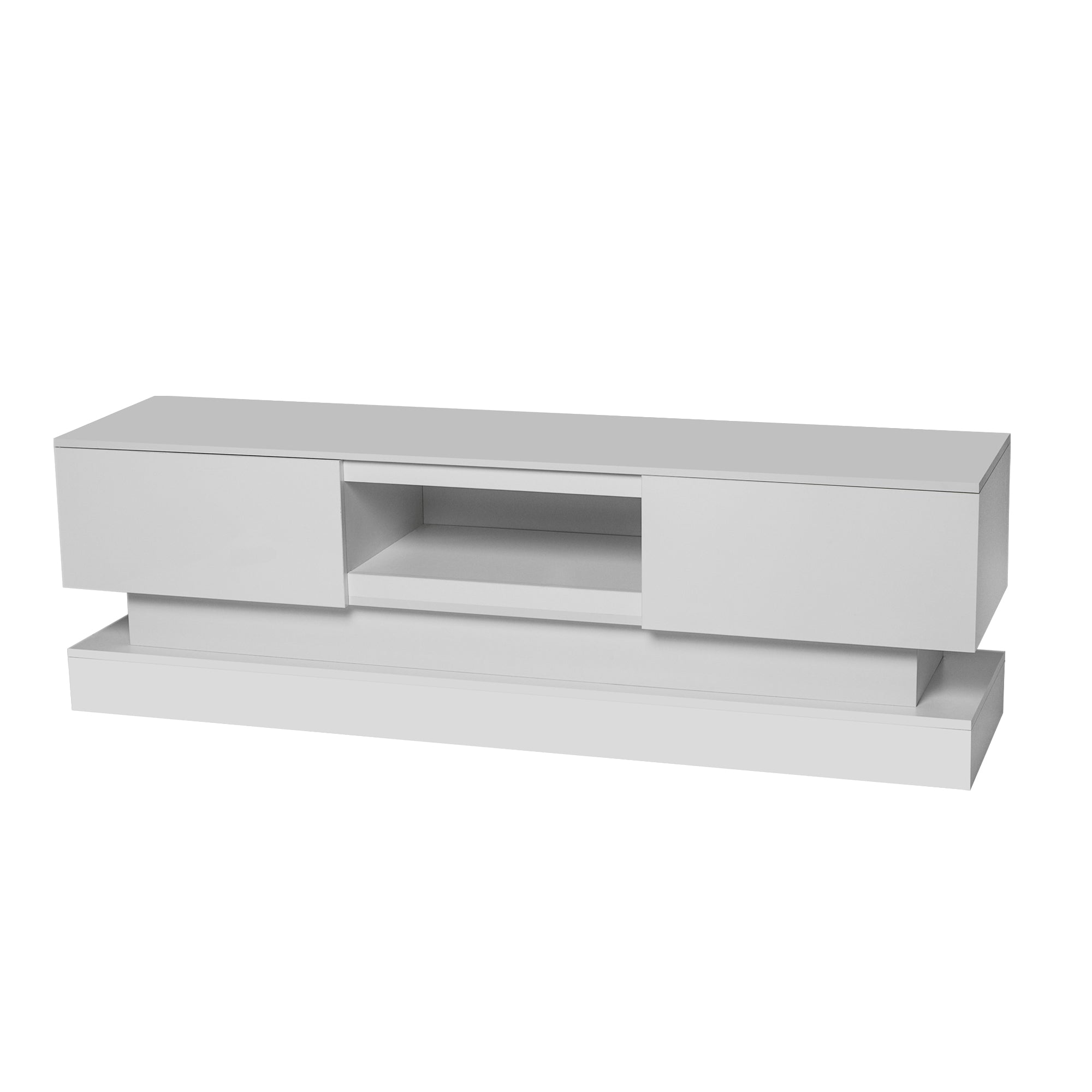 63 inches Modern and Simple Design Television Stand Organizing Cabinet with LED Light- White