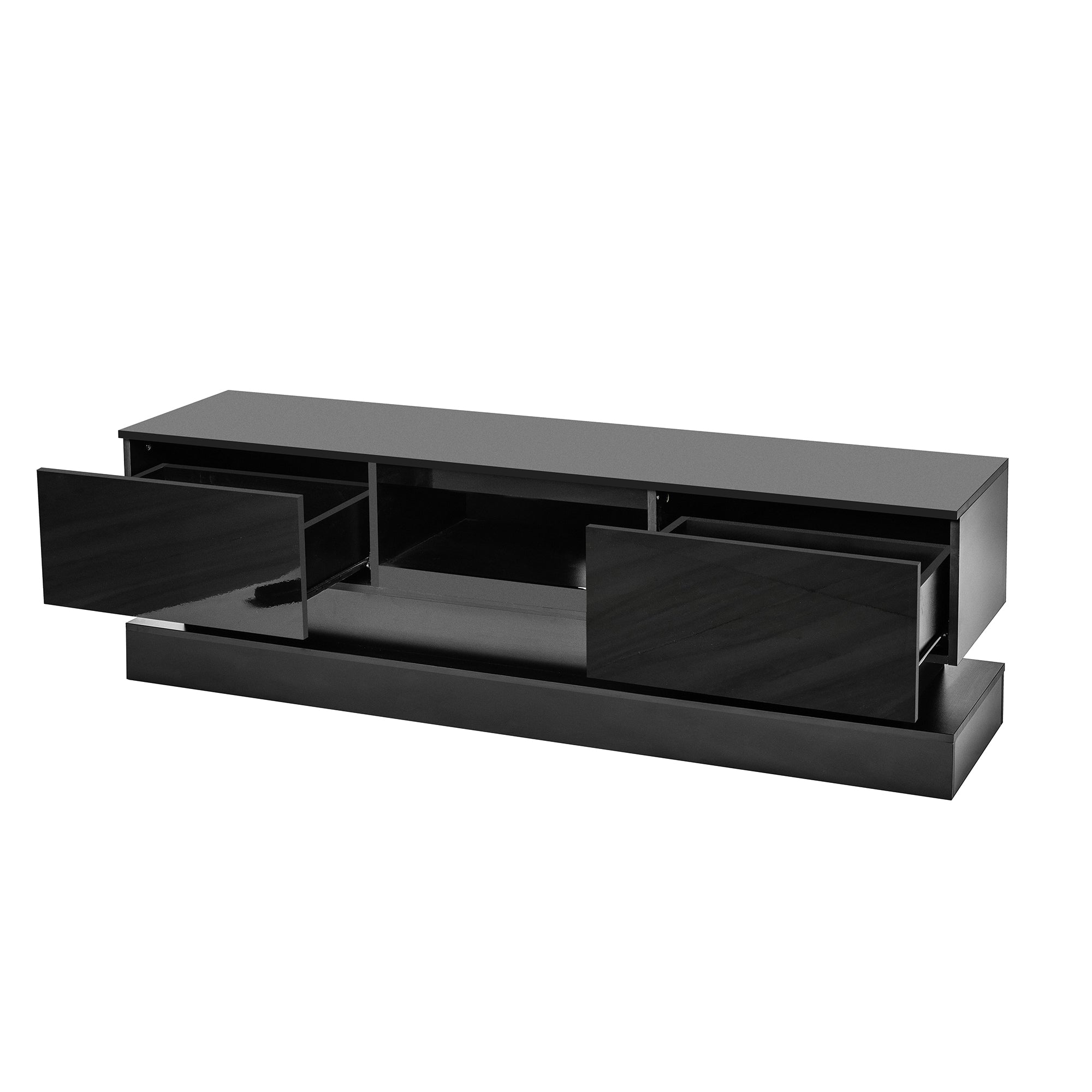 63 inches Modern and Simple Design Television Stand Organizing Cabinet with LED Light- Black