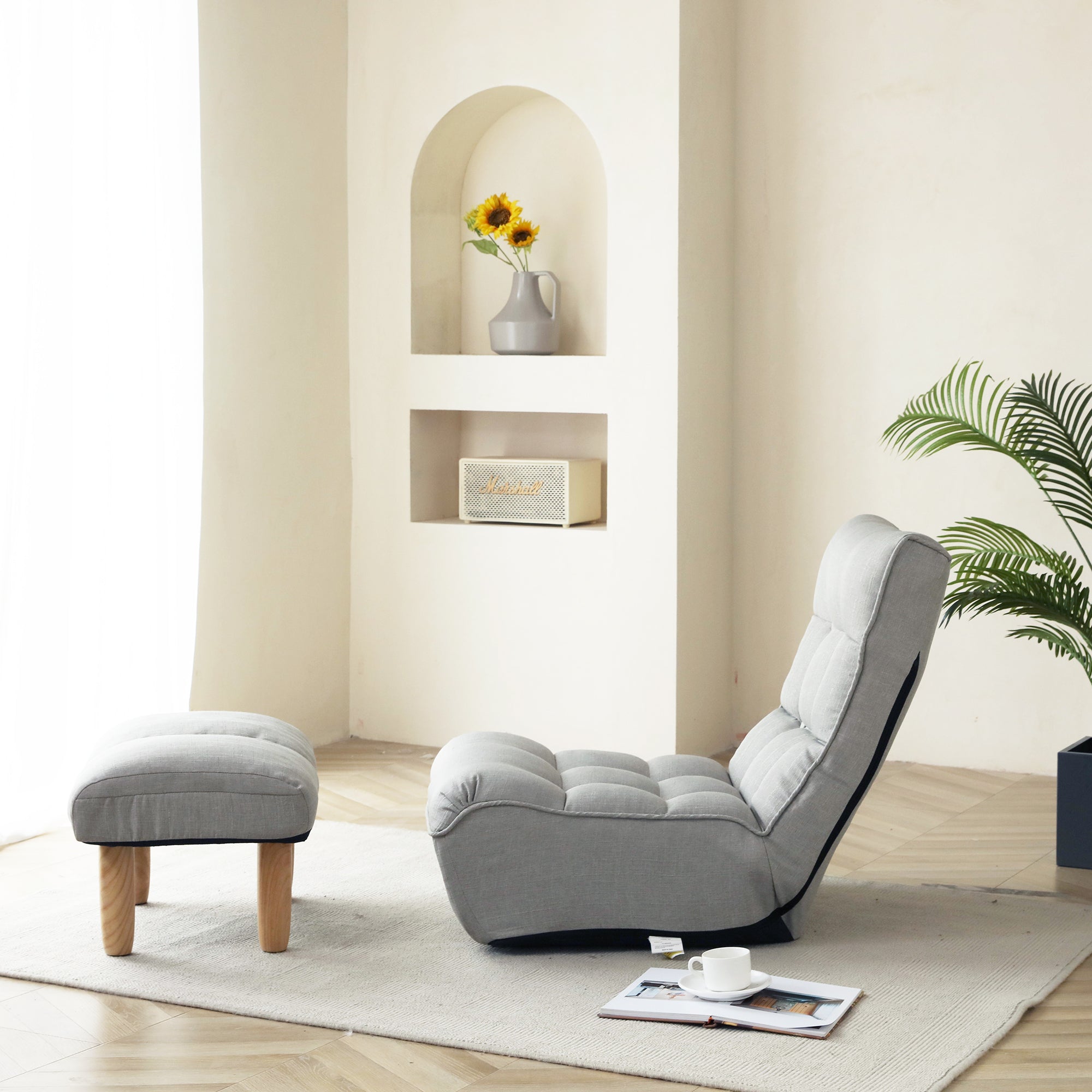 3 Angle Reclining Rotating Sofa Chair Japanese Style Lazy Balcony Chair- Cement Gray