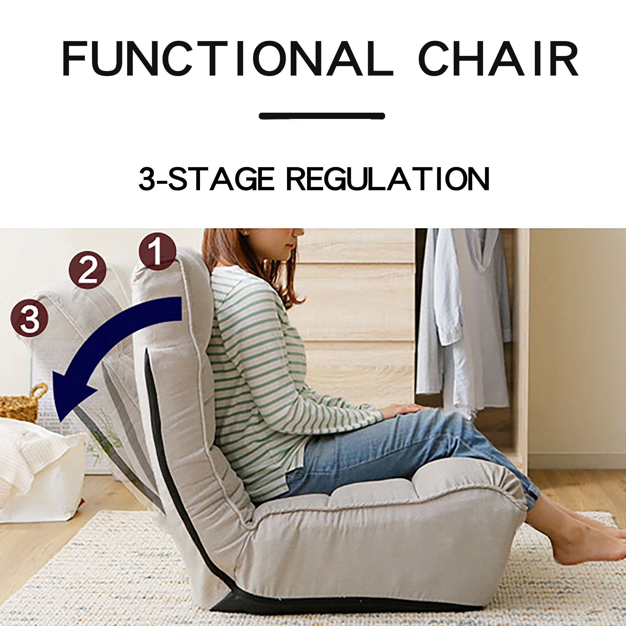 3 Angle Reclining Rotating Sofa Chair Japanese Style Lazy Balcony Chair- Cement Gray