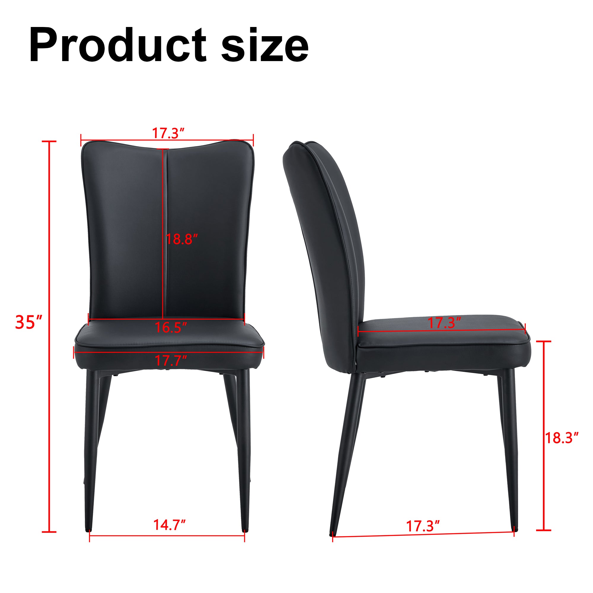 4 Pcs Faux Leather Upholstered Curved Back Dining Chairs with Metal Base- Black, Black