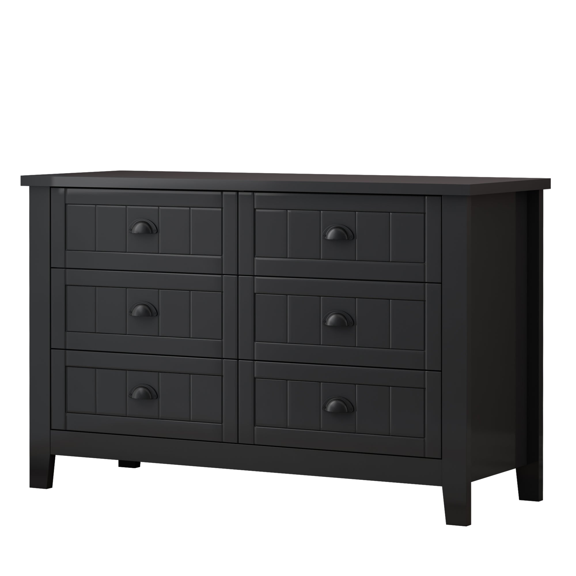 6 Drawers Wood Accent Stylish Dresser Chest and Storage Organizer- Black