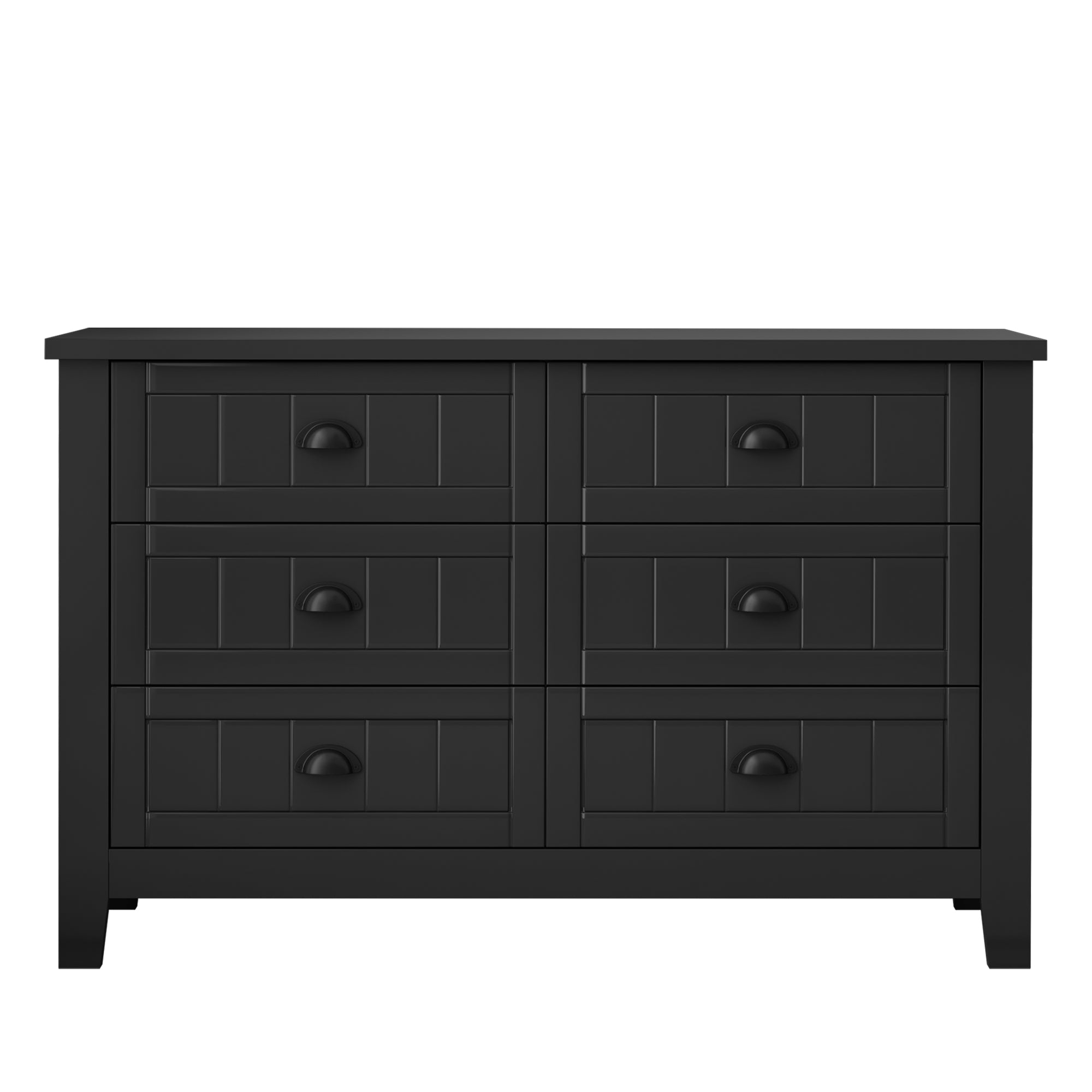 6 Drawers Wood Accent Stylish Dresser Chest and Storage Organizer- Black
