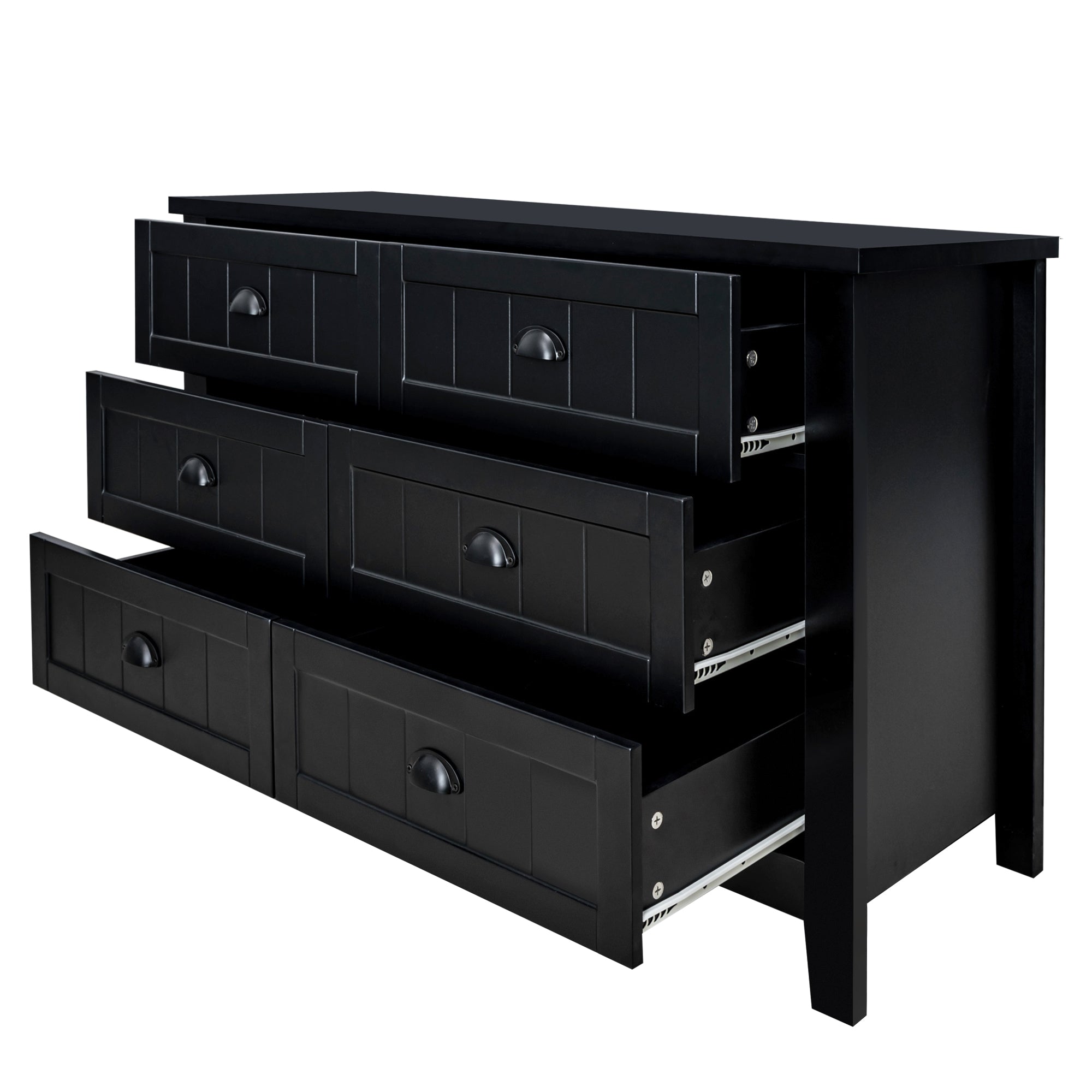 6 Drawers Wood Accent Stylish Dresser Chest and Storage Organizer- Black