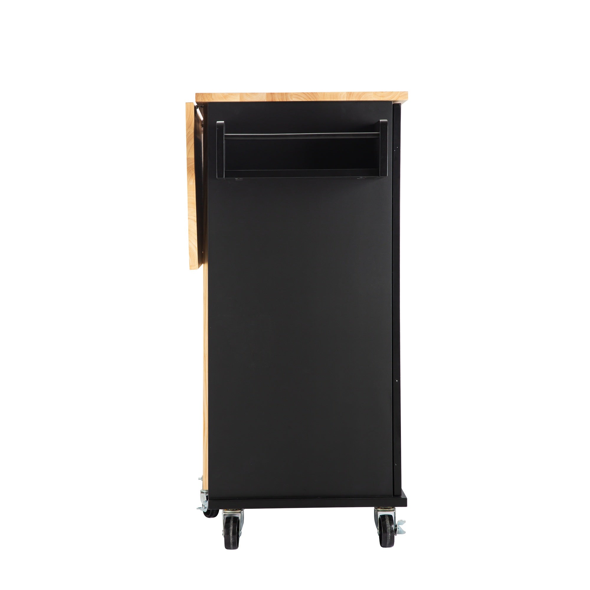 3 Drawers Rubber Wooden Top Utility Kitchen Cart with Adjustable Shelf- Black