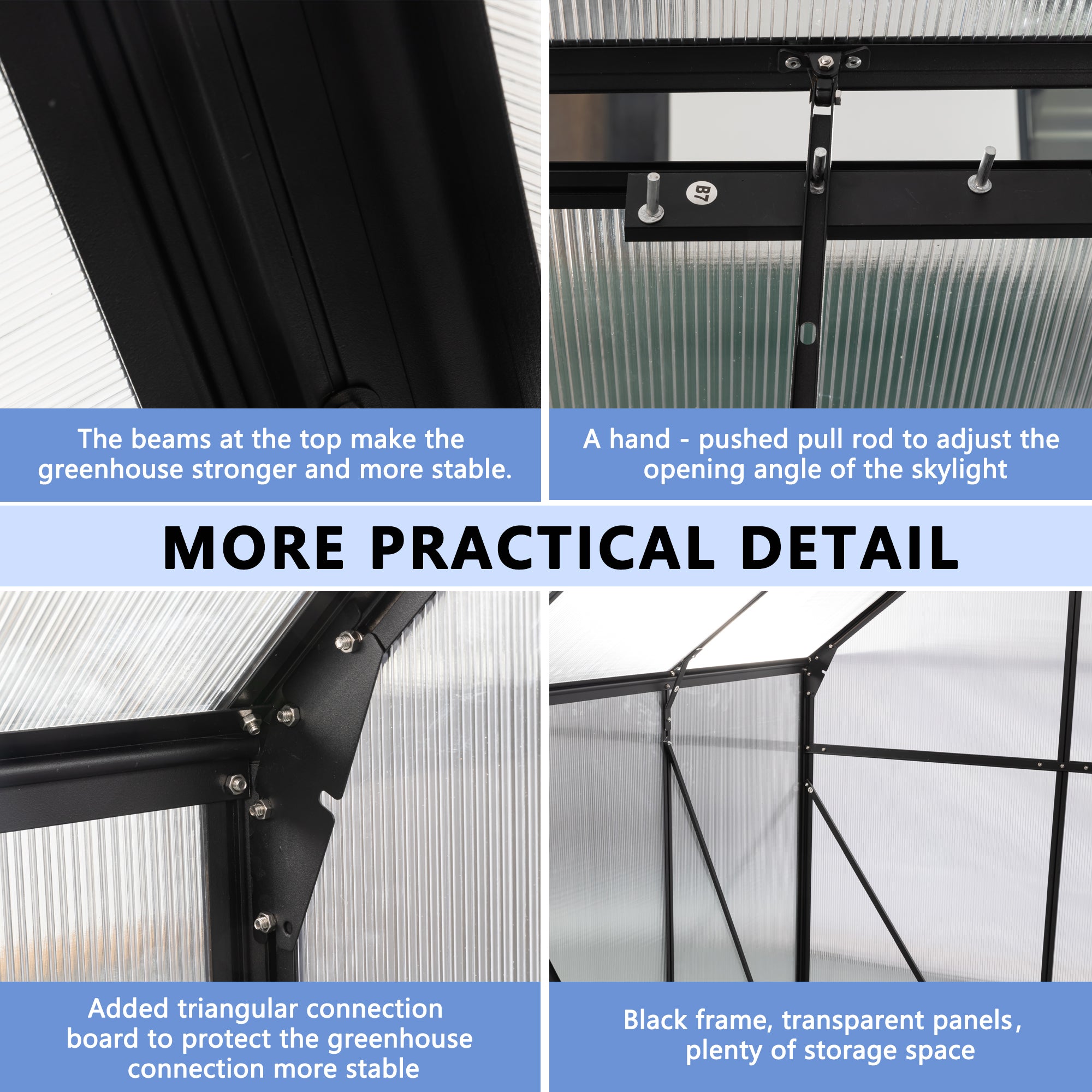 6X6FT Polycarbonate Walk-in Greenhouse Garden for Backyard Planting- Black