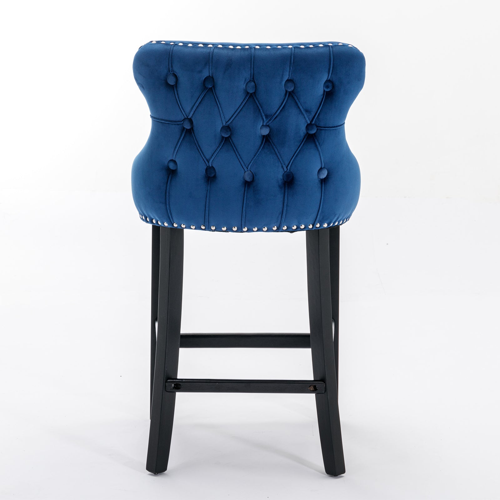 2pcs Chrome Accent Wingback Bar Stools Tufted Velvet with Nailhead and Black Legs- Blue, Black