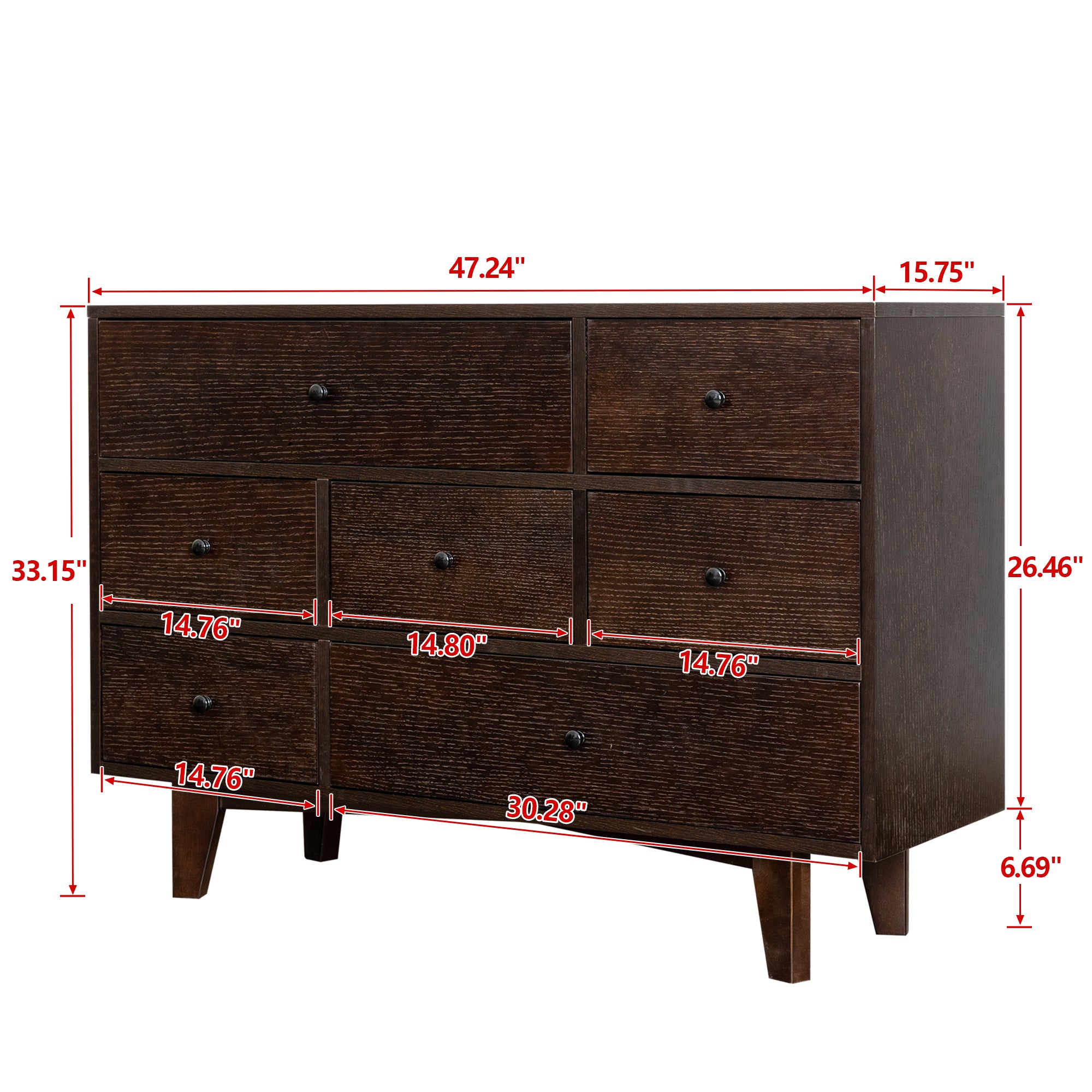 7 Drawers Solid Wood Free Standing Storage Cabinet Dresser Console- Auburn
