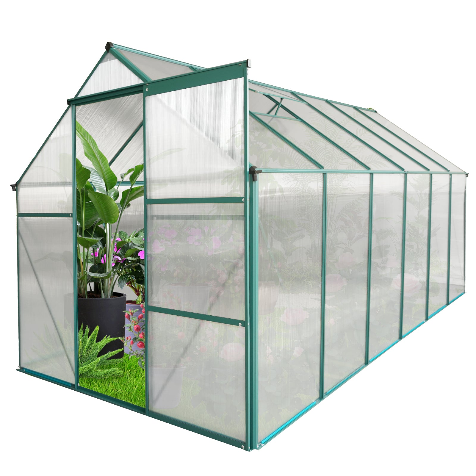 6x12 FT Walk-in Greenhouse Garden for Backyard Planting with Raised Roof- Green