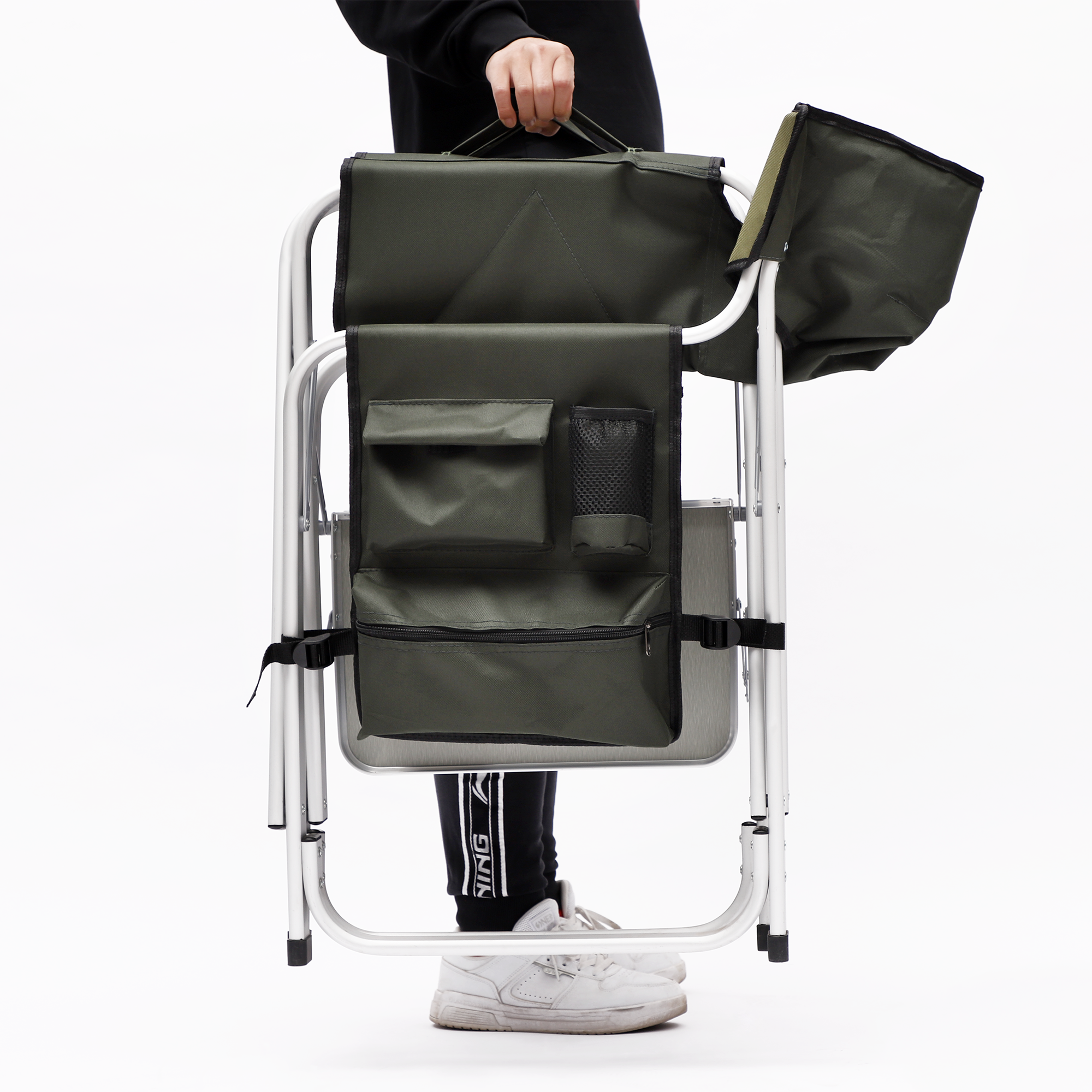 2pcs Padded Folding Outdoor Chair with Pockets Oversized Directors Chair- Green