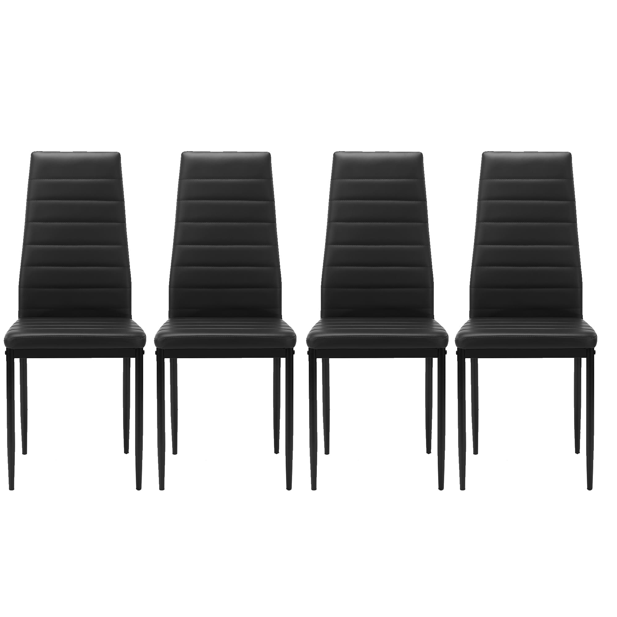 4 pcs Modern Vertical Design Dining Kitchen Chair PU Leather with Metal Legs- Black