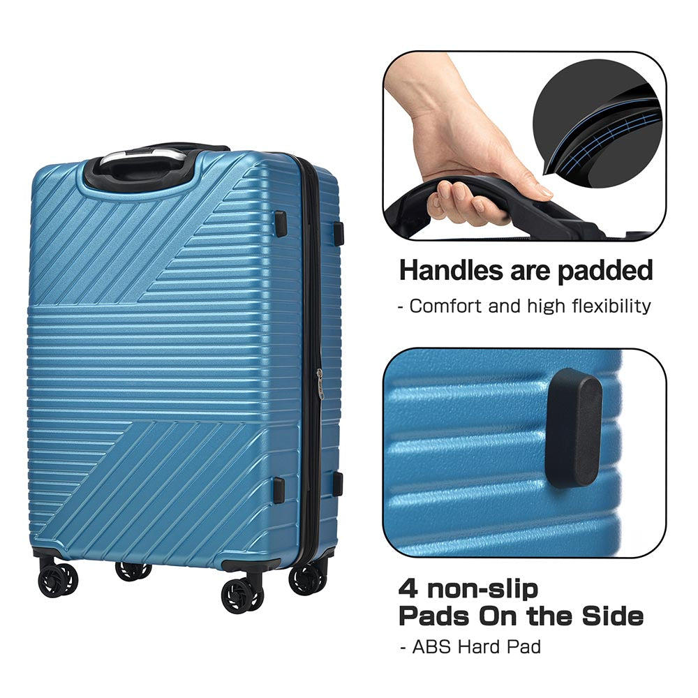 3-Piece Lightweight Hard-shell Luggage Set with Double Spinner Wheels and TSA Lock - Blue