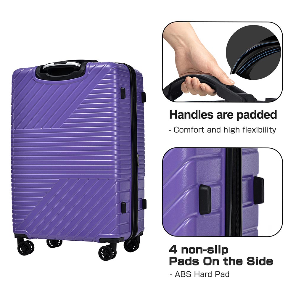 3-Piece Lightweight Hard-shell Luggage Set with Double Spinner Wheels and TSA Lock - Purple