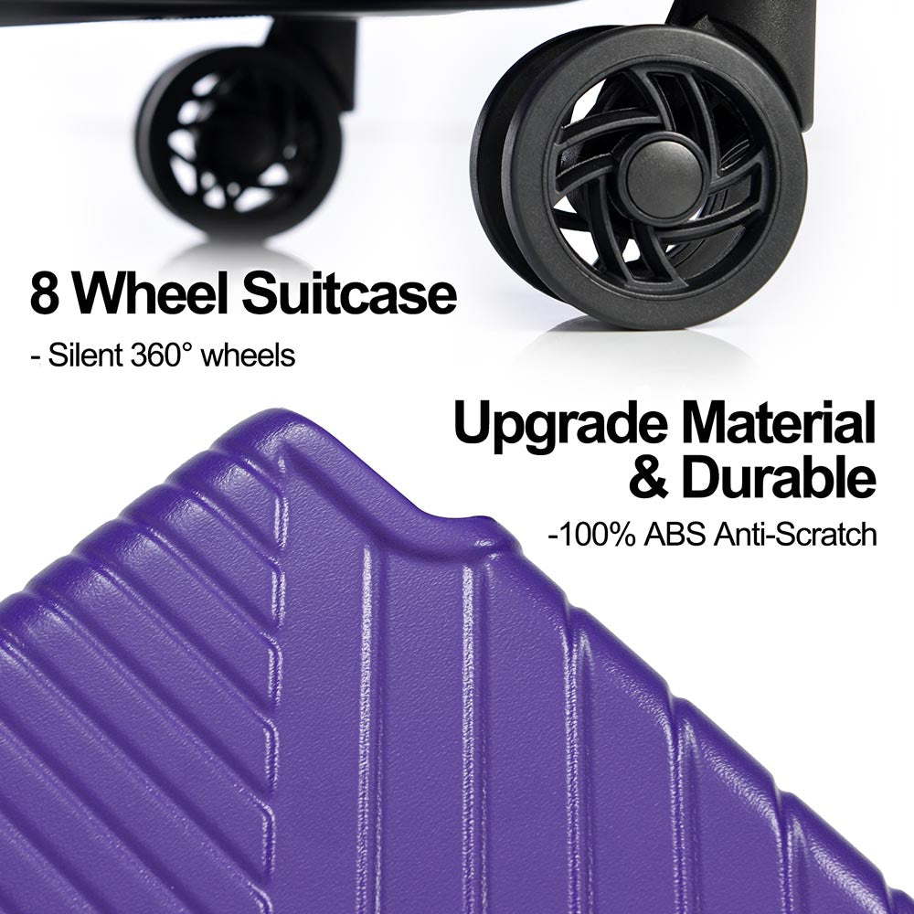 3-Piece Lightweight Hard-shell Luggage Set with Double Spinner Wheels and TSA Lock - Purple