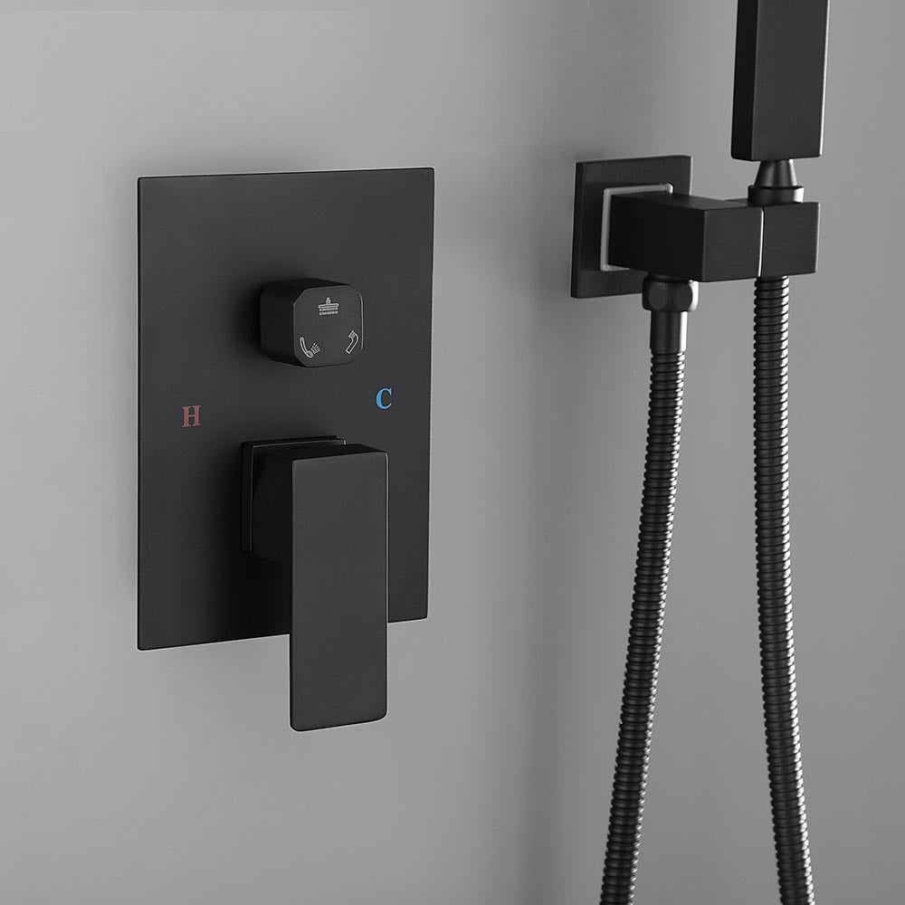 Shower System 16 Inch Square Bathroom Luxury Rain Mixer Shower Combo Set - Black