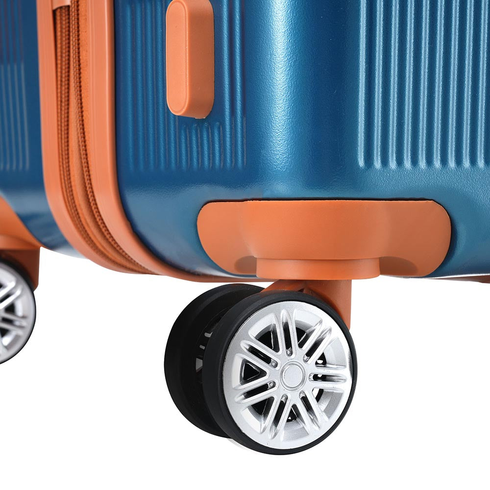 3 Piece Lightweight Hard-shell Luggage Sets double spinner 8 wheels Suitcase with TSA Lock - Blue