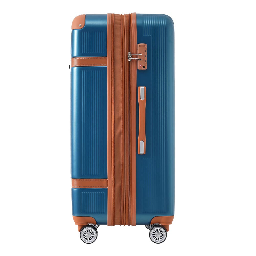 3 Piece Lightweight Hard-shell Luggage Sets double spinner 8 wheels Suitcase with TSA Lock - Blue