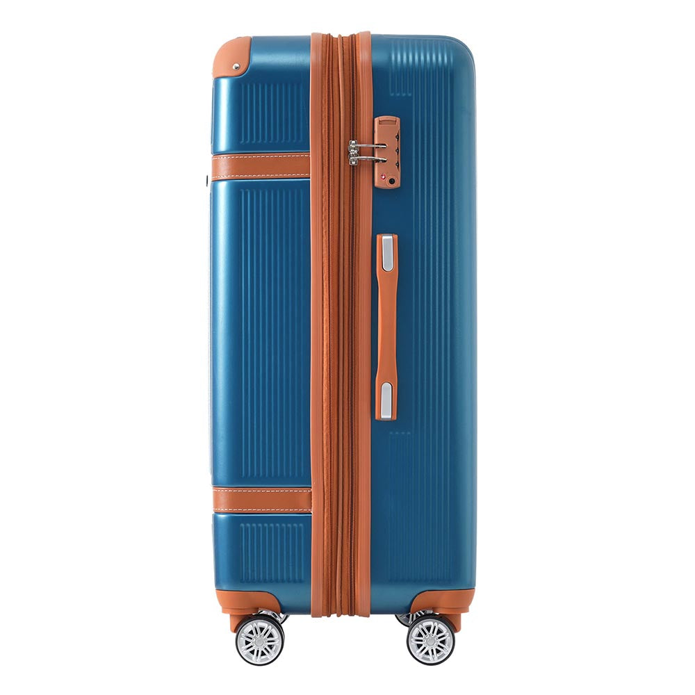 3 Piece Lightweight Hard-shell Luggage Sets double spinner 8 wheels Suitcase with TSA Lock - Blue