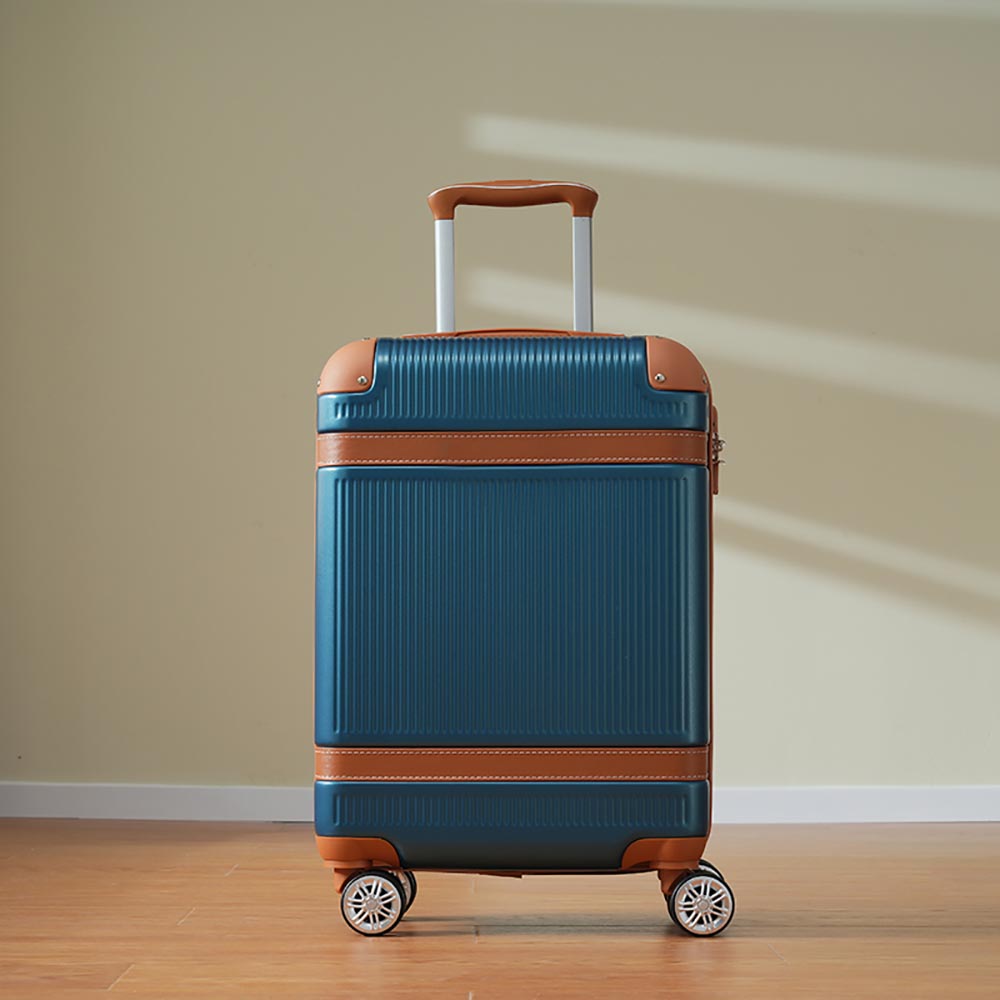 3 Piece Lightweight Hard-shell Luggage Sets double spinner 8 wheels Suitcase with TSA Lock - Blue