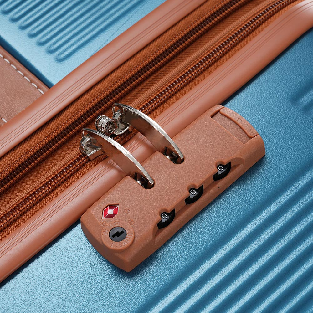 3 Piece Lightweight Hard-shell Luggage Sets double spinner 8 wheels Suitcase with TSA Lock - Blue