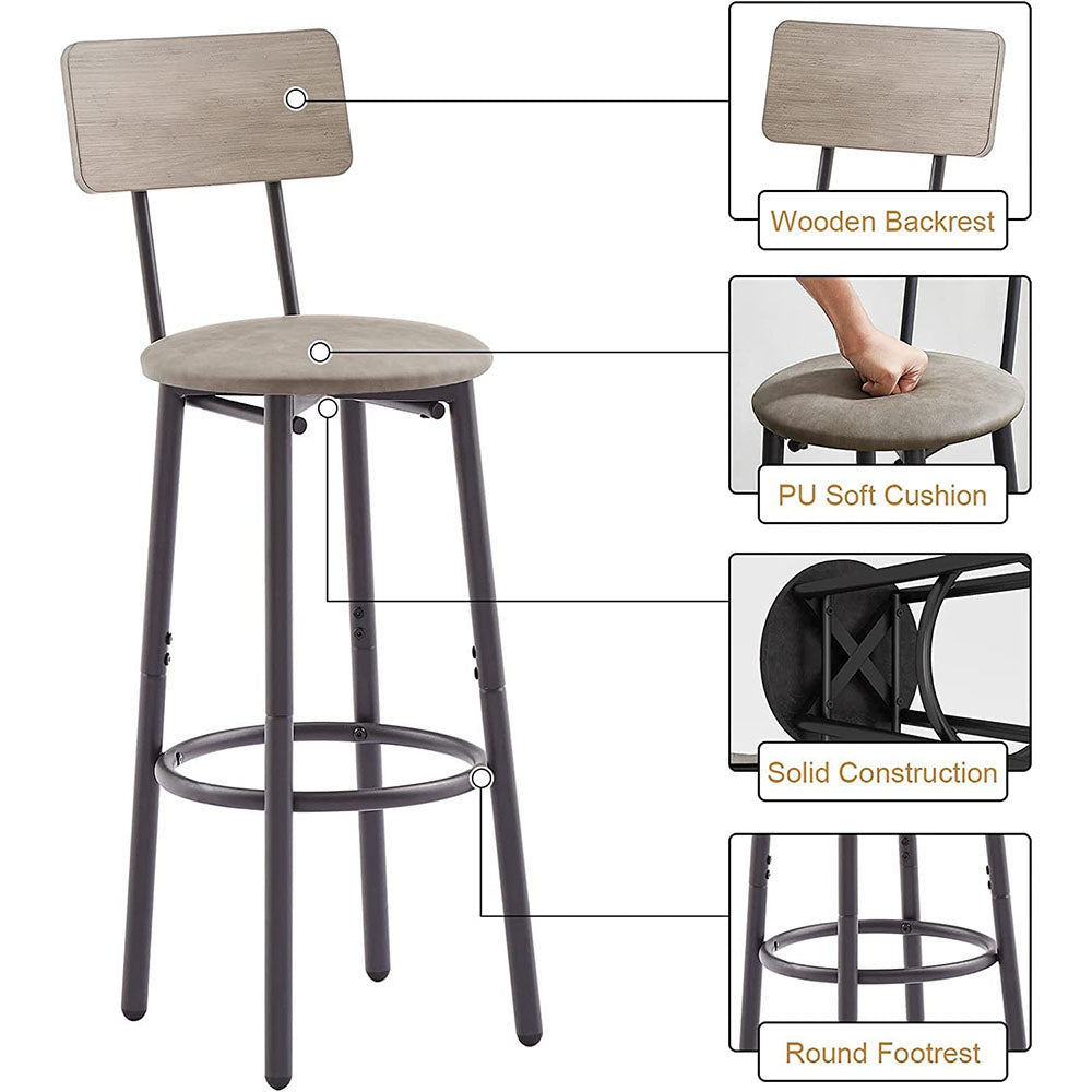 Industrial Bar Table Set with 3 Stools - Grey