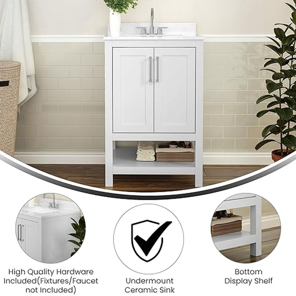 Bathroom Vanity with Sink, Multi-functional Cabinet - White
