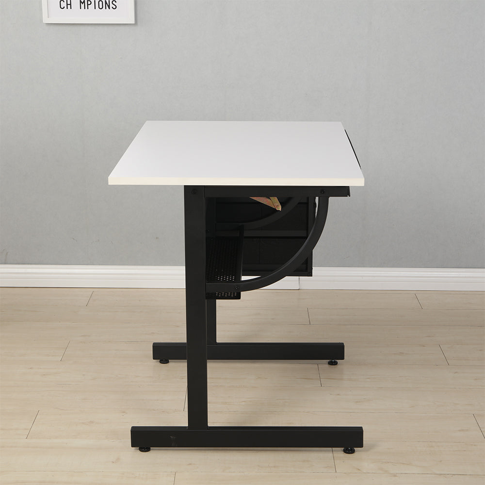 Adjustable Drafting Table with Stool & 3 Drawers - White