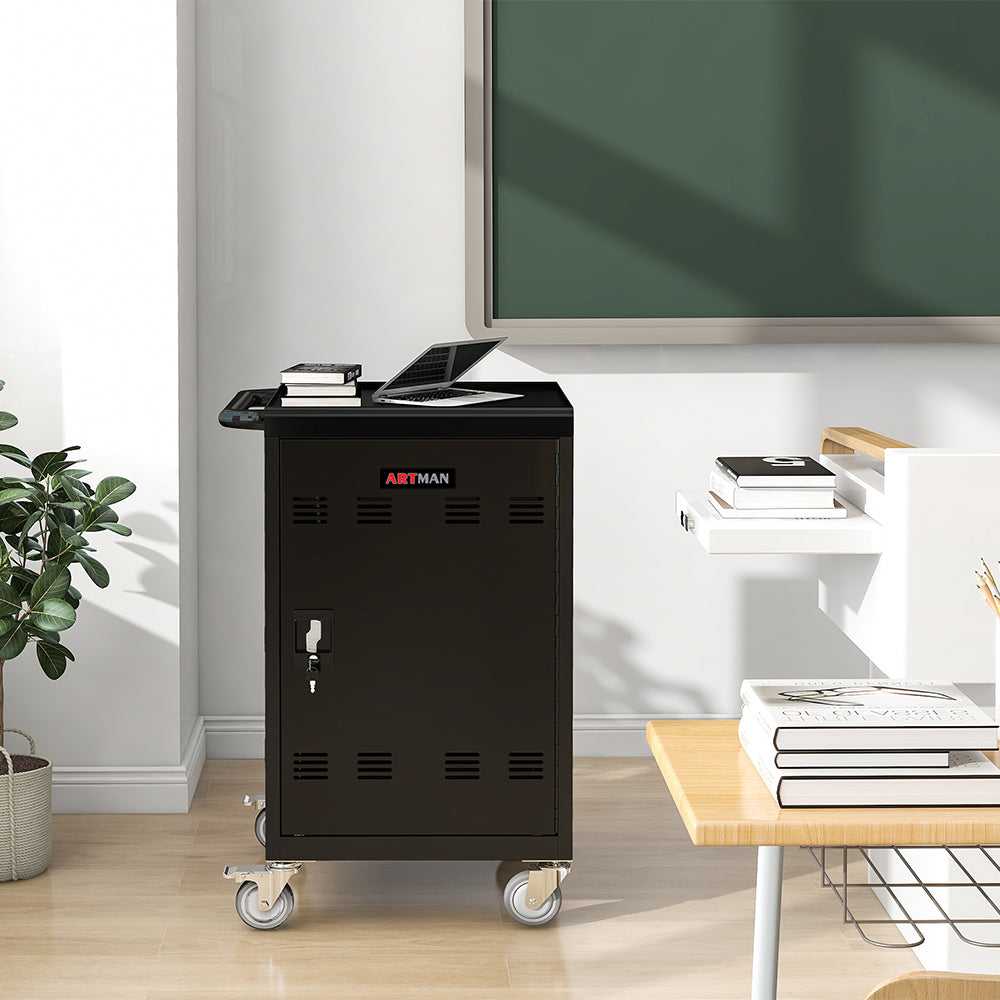 Mobile Charging Cart and Cabinet for Tablets, Laptops - Black