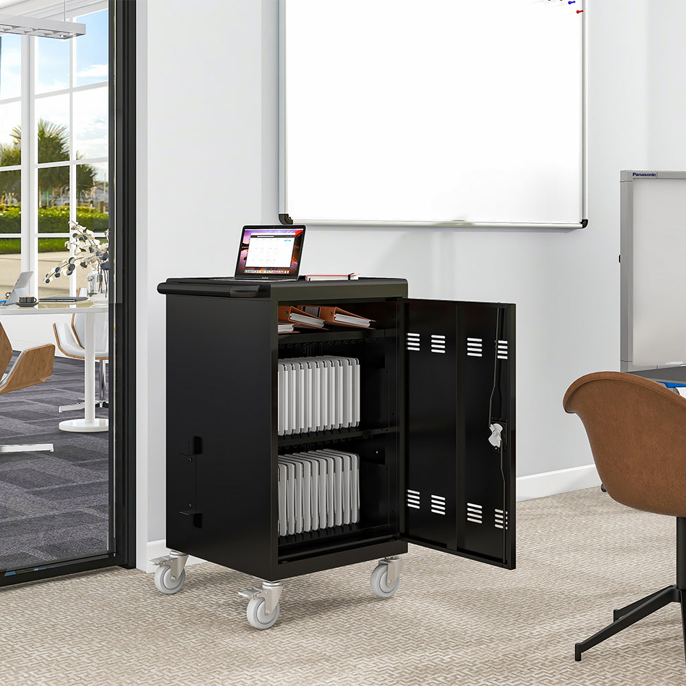 Mobile Charging Cart and Cabinet for Tablets, Laptops - Black