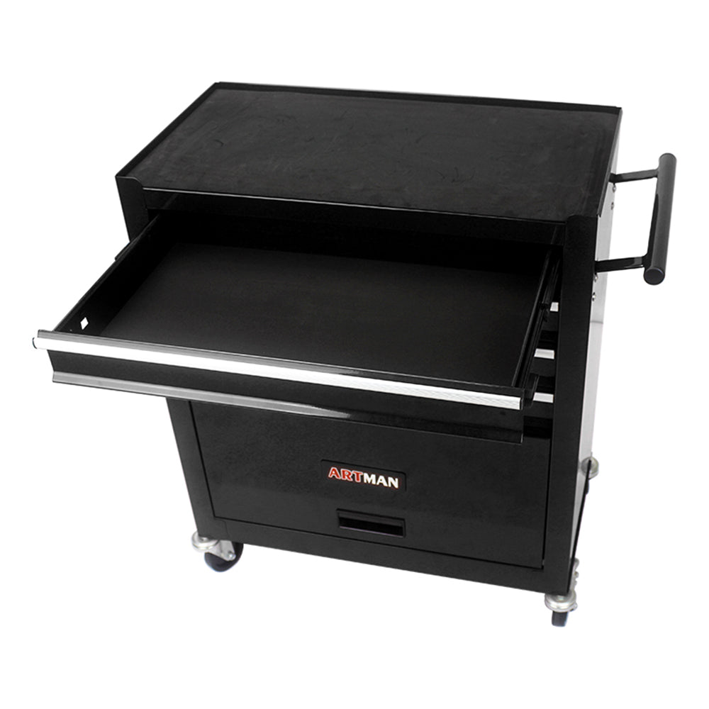 4-Drawer Multifunctional Tool Cart with Wheels - Black