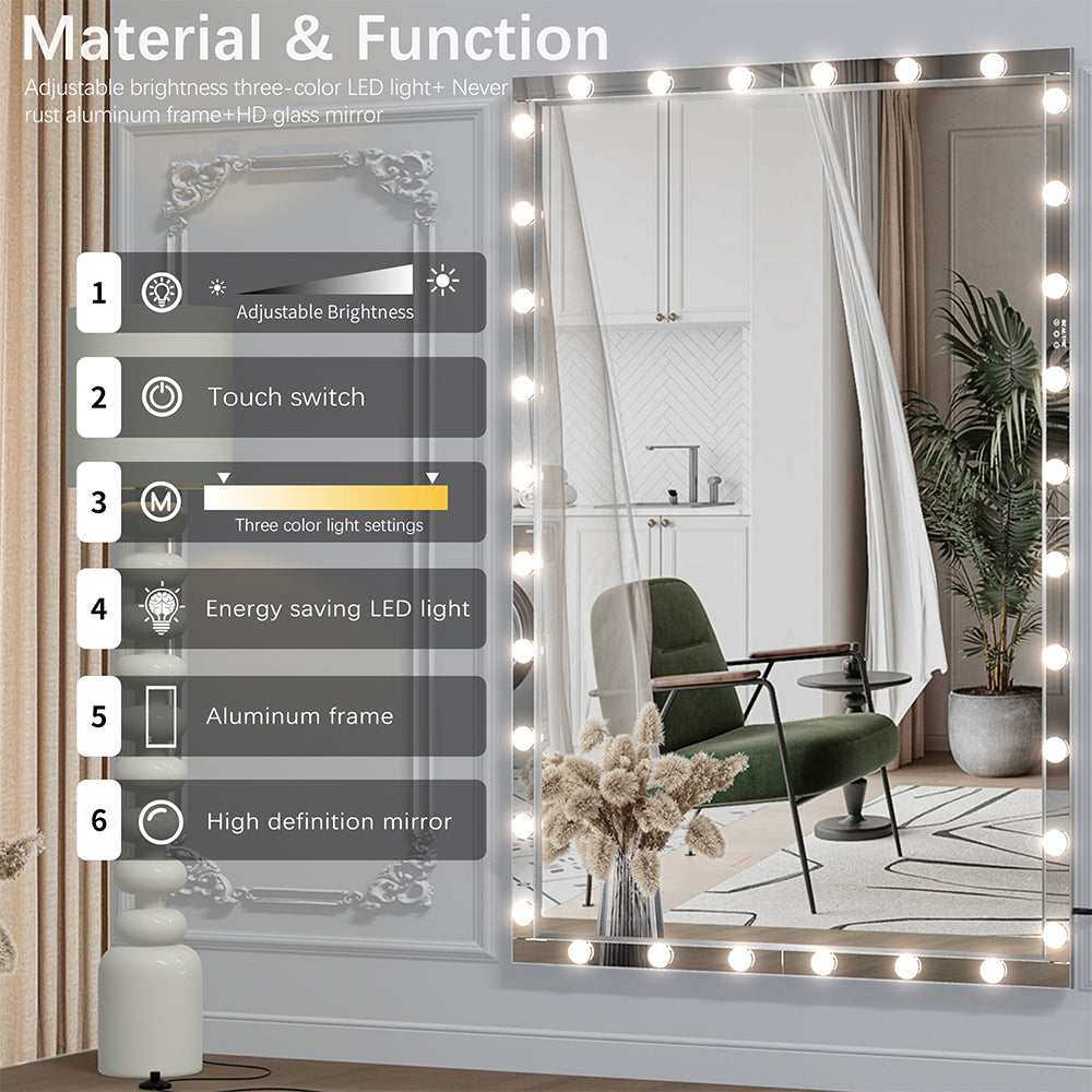 72x48 Inch Hollywood LED Full-Length Mirror - Silver