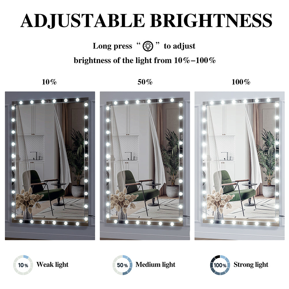 72x48 Inch Hollywood LED Full-Length Mirror - Silver