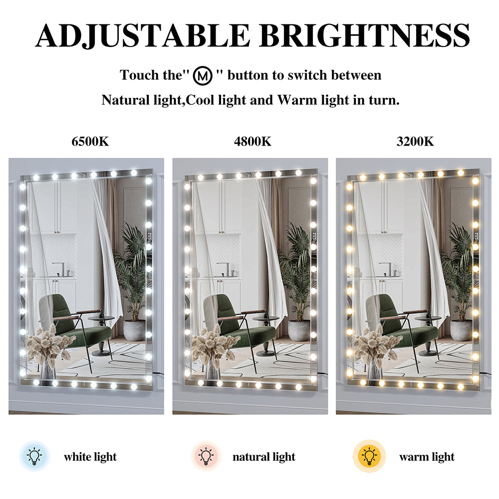 72x48 Inch Hollywood LED Full-Length Mirror - Silver