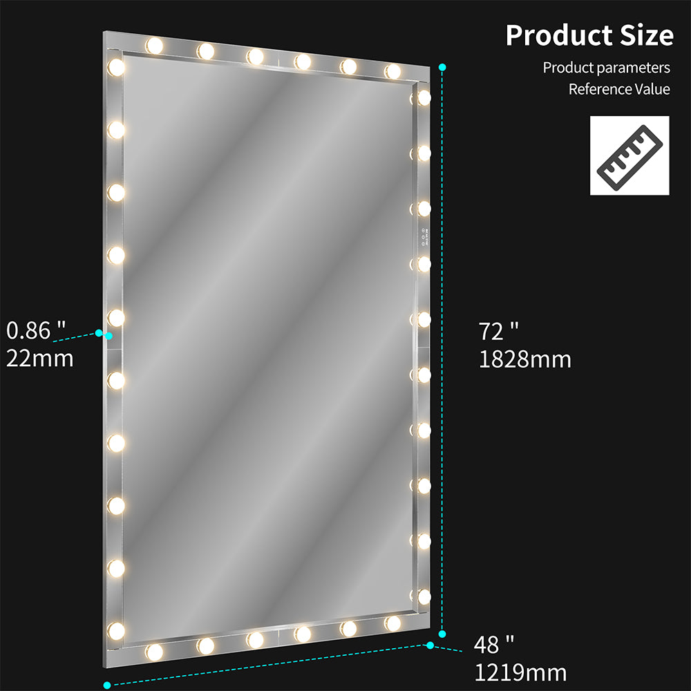 72x48 Inch Hollywood LED Full-Length Mirror - Silver
