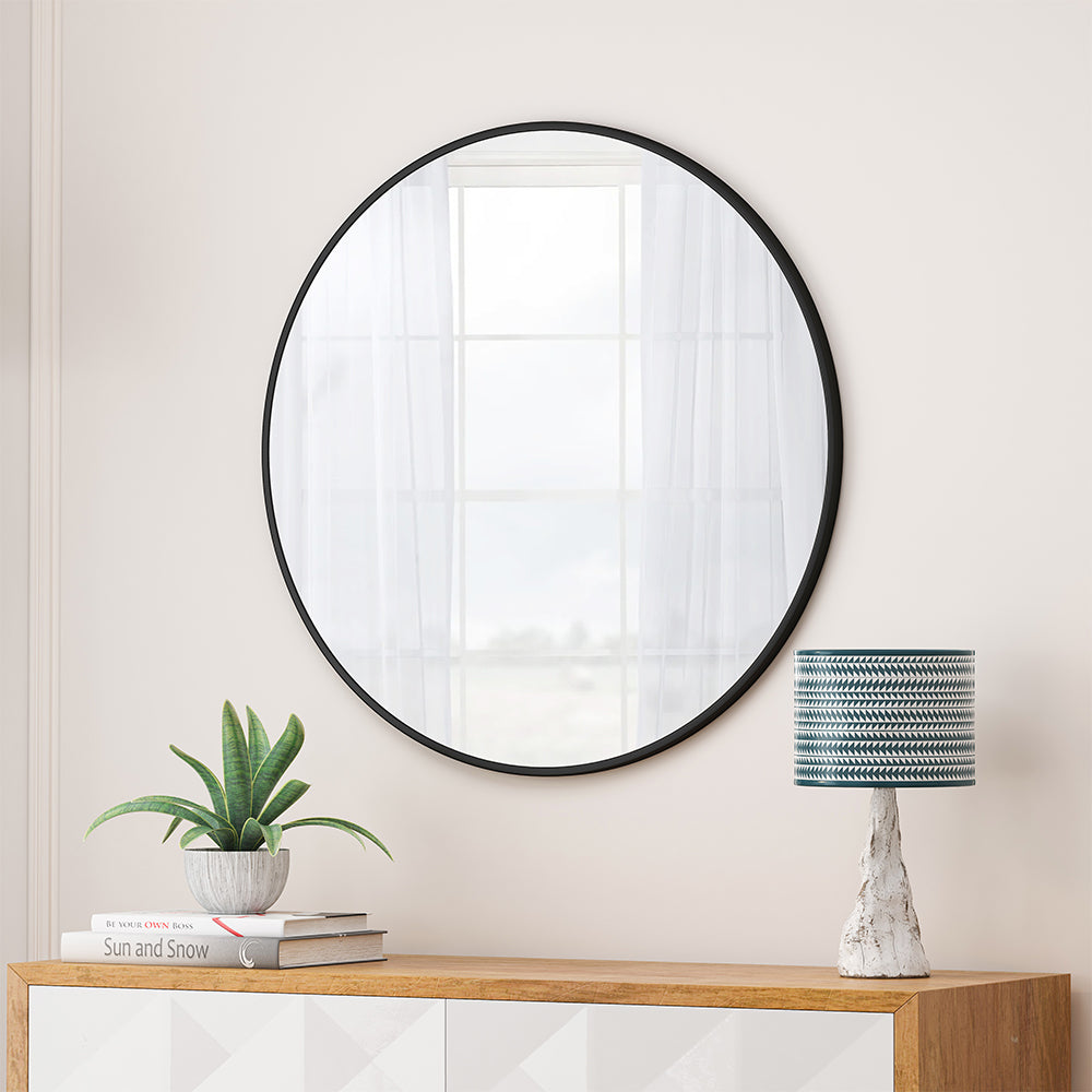 48-Inch Oversized Round Metal Framed Mirror - Black