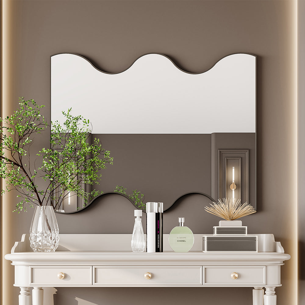 30x35" Black Rectangular Mirror with Wavy Sides - Metal Frame