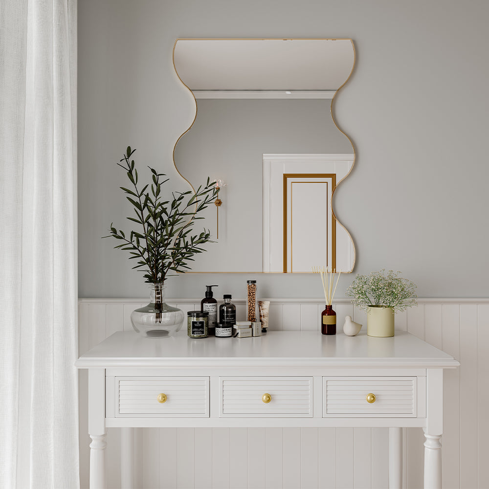 30x35 Inch Rectangular Mirror with Wavy Sides - Golden