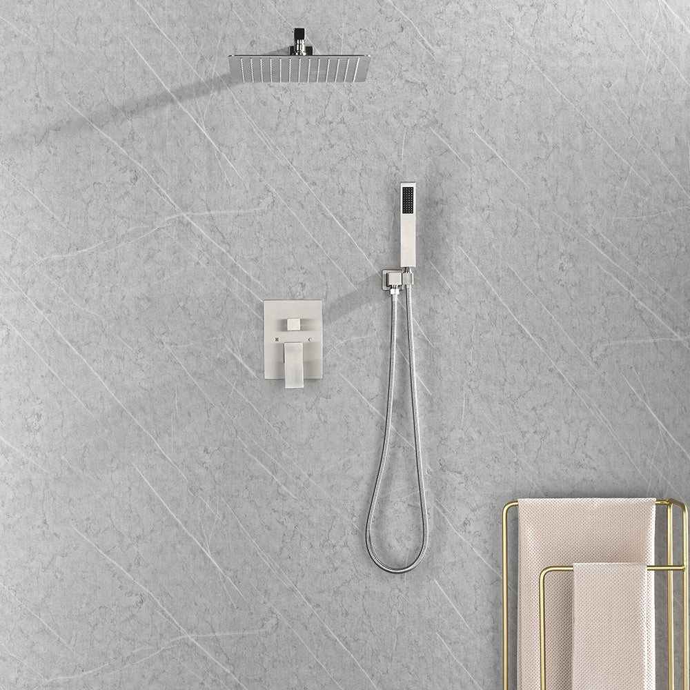 Shower System with Head Hand Shower Hose Valve Trim Lever Handles and Niche - Brushed Nickel