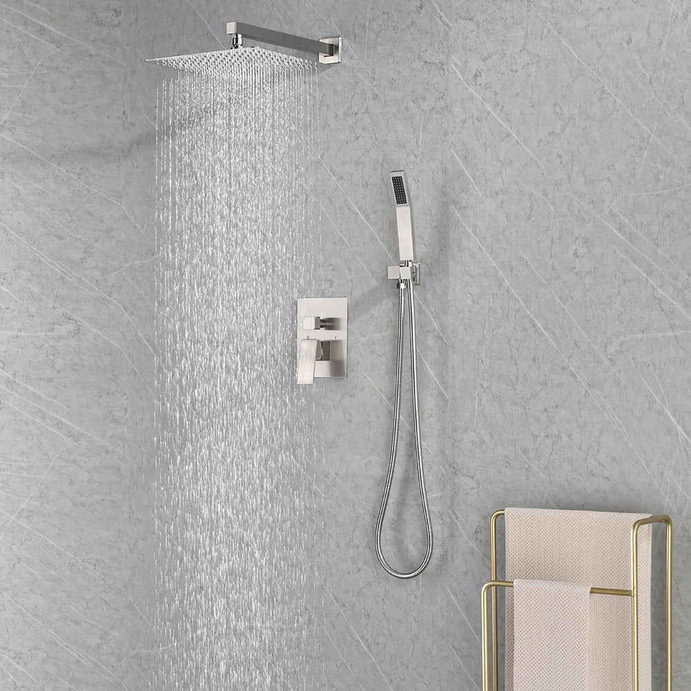 Shower System with Head Hand Shower Hose Valve Trim Lever Handles and Niche - Brushed Nickel