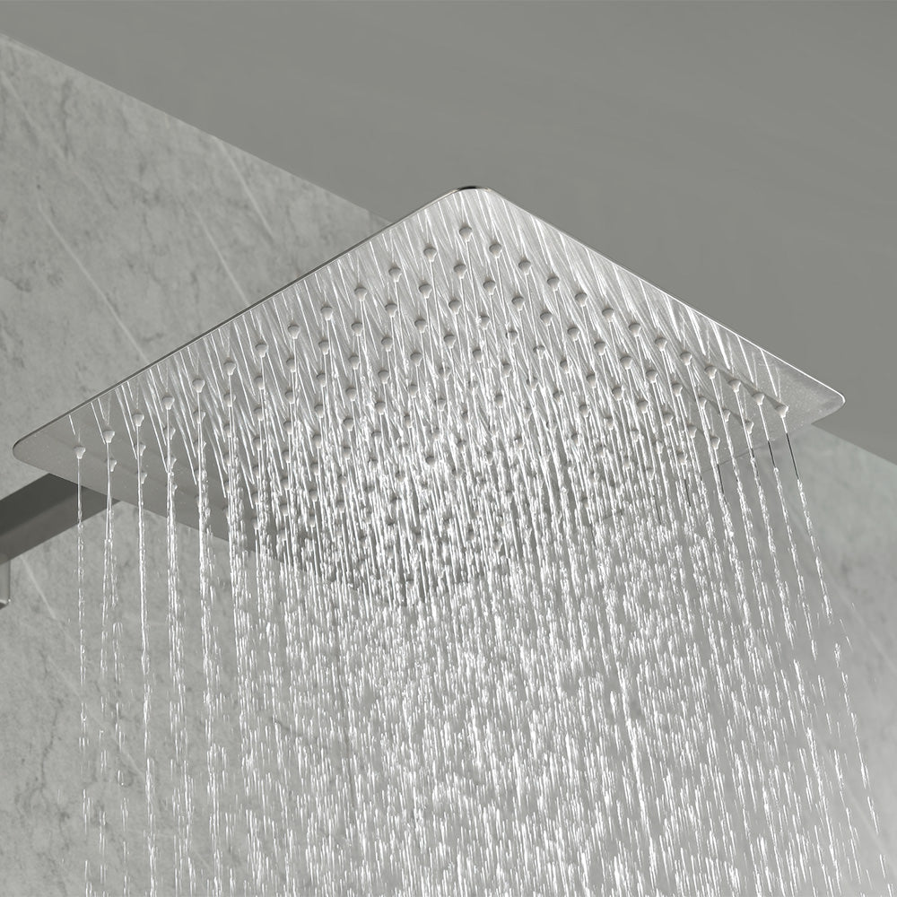 Shower System with Head Hand Shower Hose Valve Trim Lever Handles and Niche - Brushed Nickel