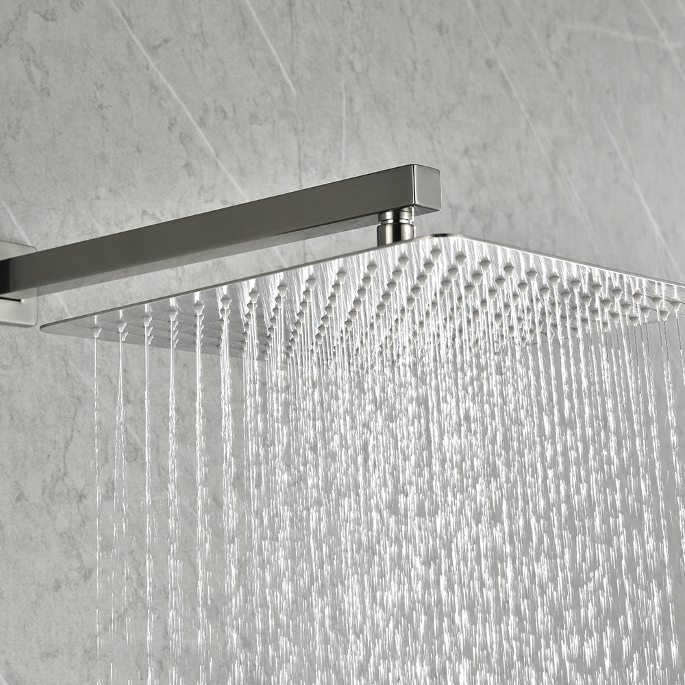 Shower System with Head Hand Shower Hose Valve Trim Lever Handles and Niche - Brushed Nickel